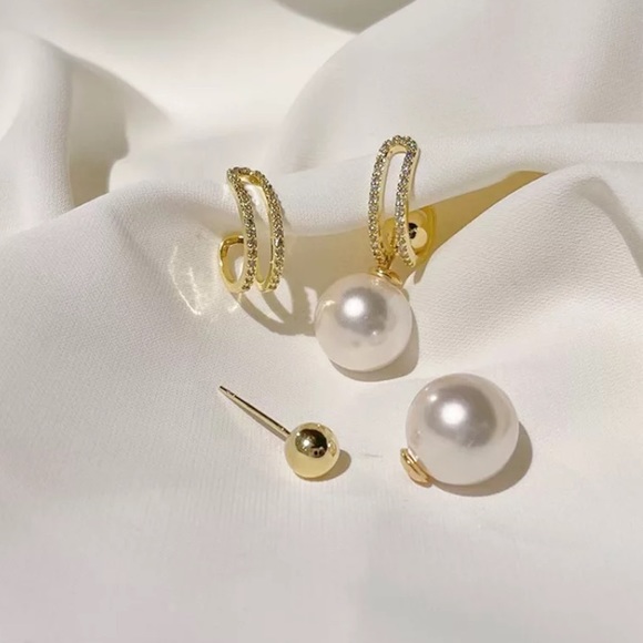 Multi Functional Whit Pearl Drop Earrings - Picture 5 of 5